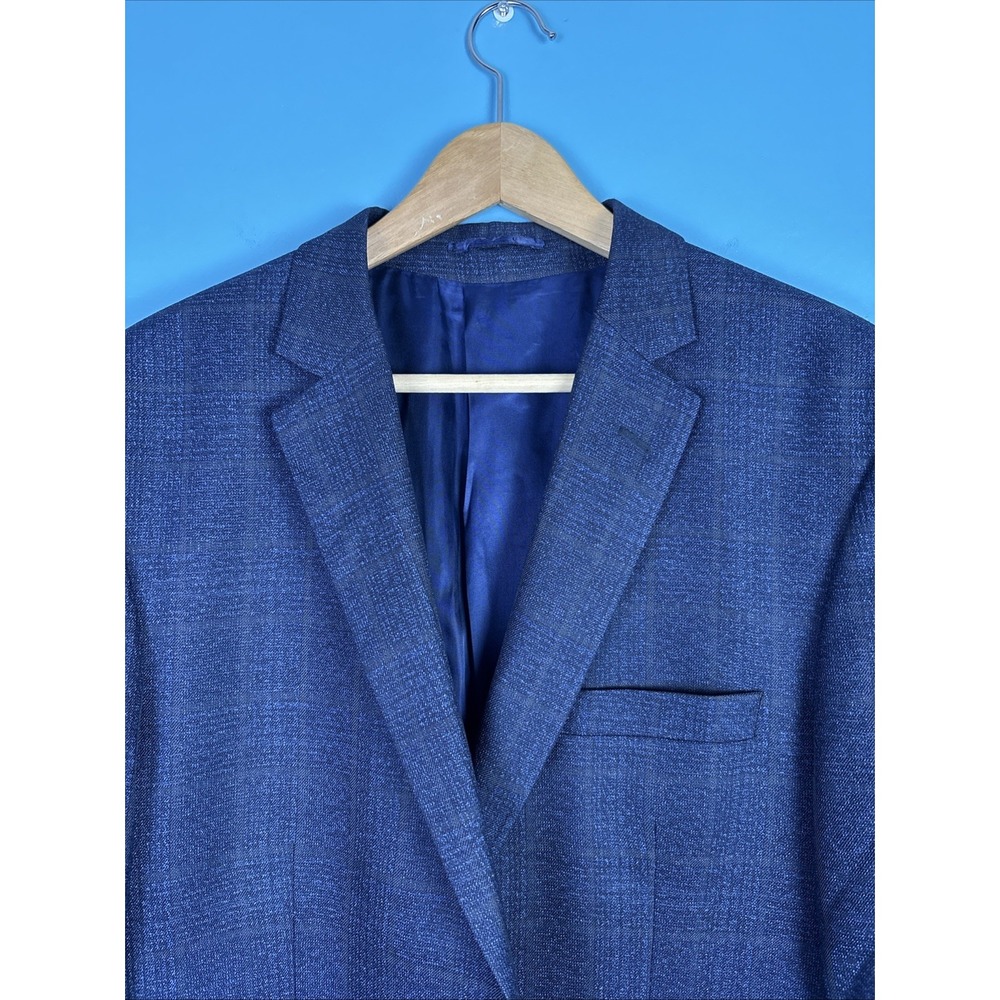 Franco Riveiro Wool Blend Blue Plaid Check Blazer Size 44R Old Money